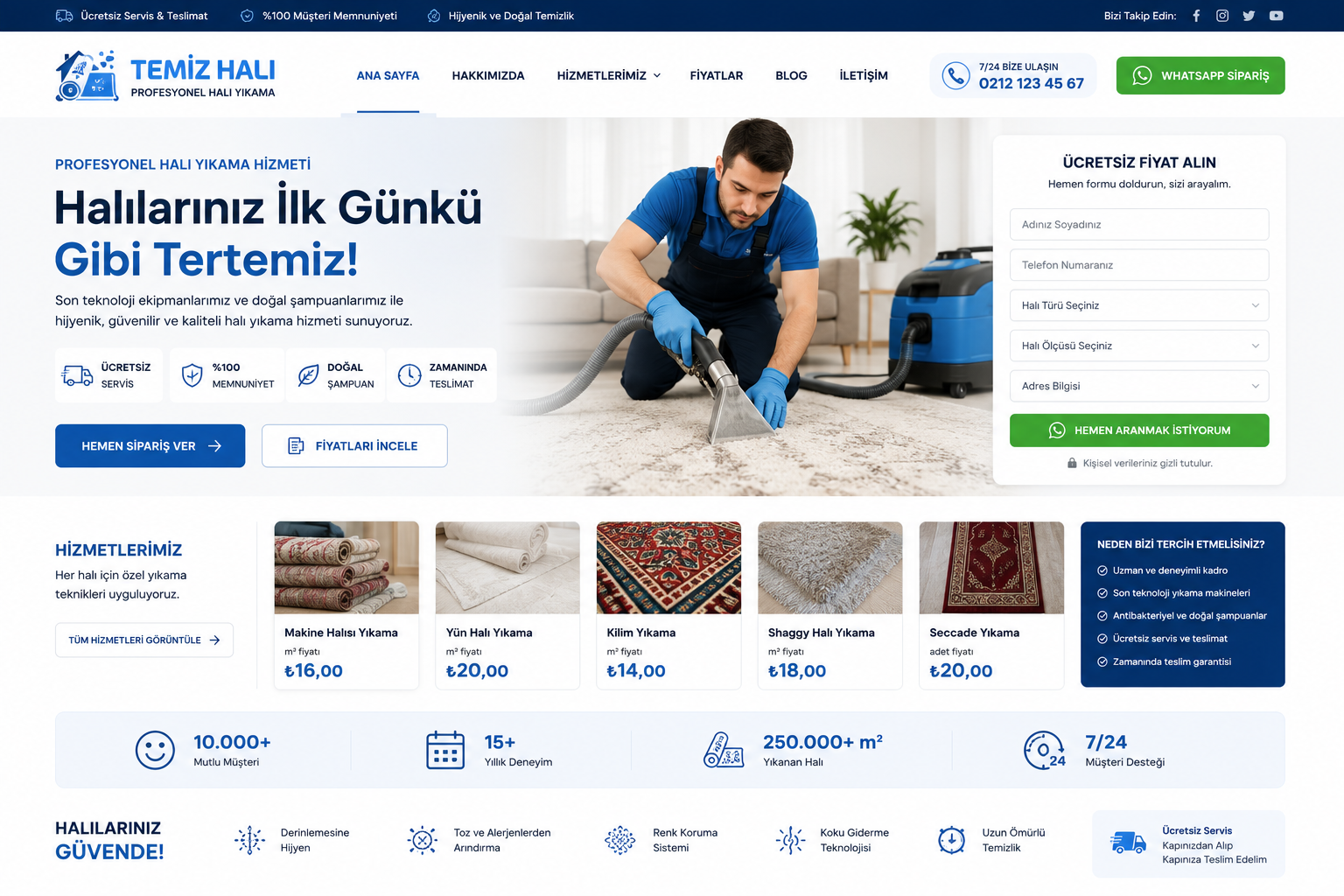 Hazır Halı Yıkama Sitesi tasarımı - hazır web sitesi örneği