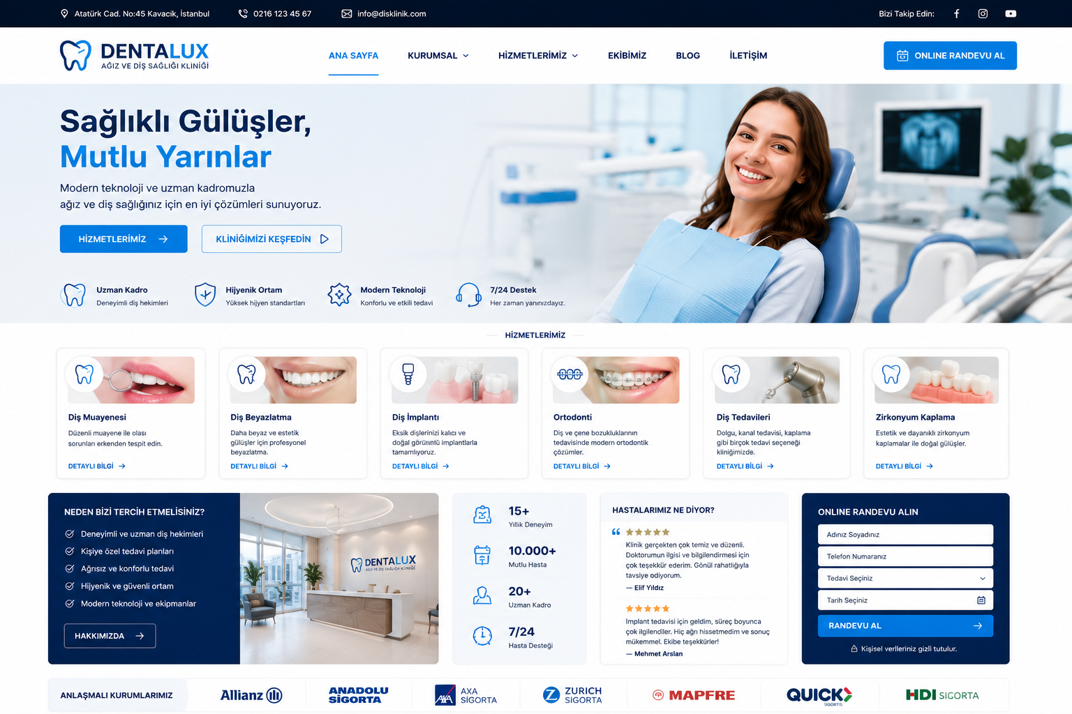 Hazır Diş Kliniği tasarımı - hazır web sitesi örneği