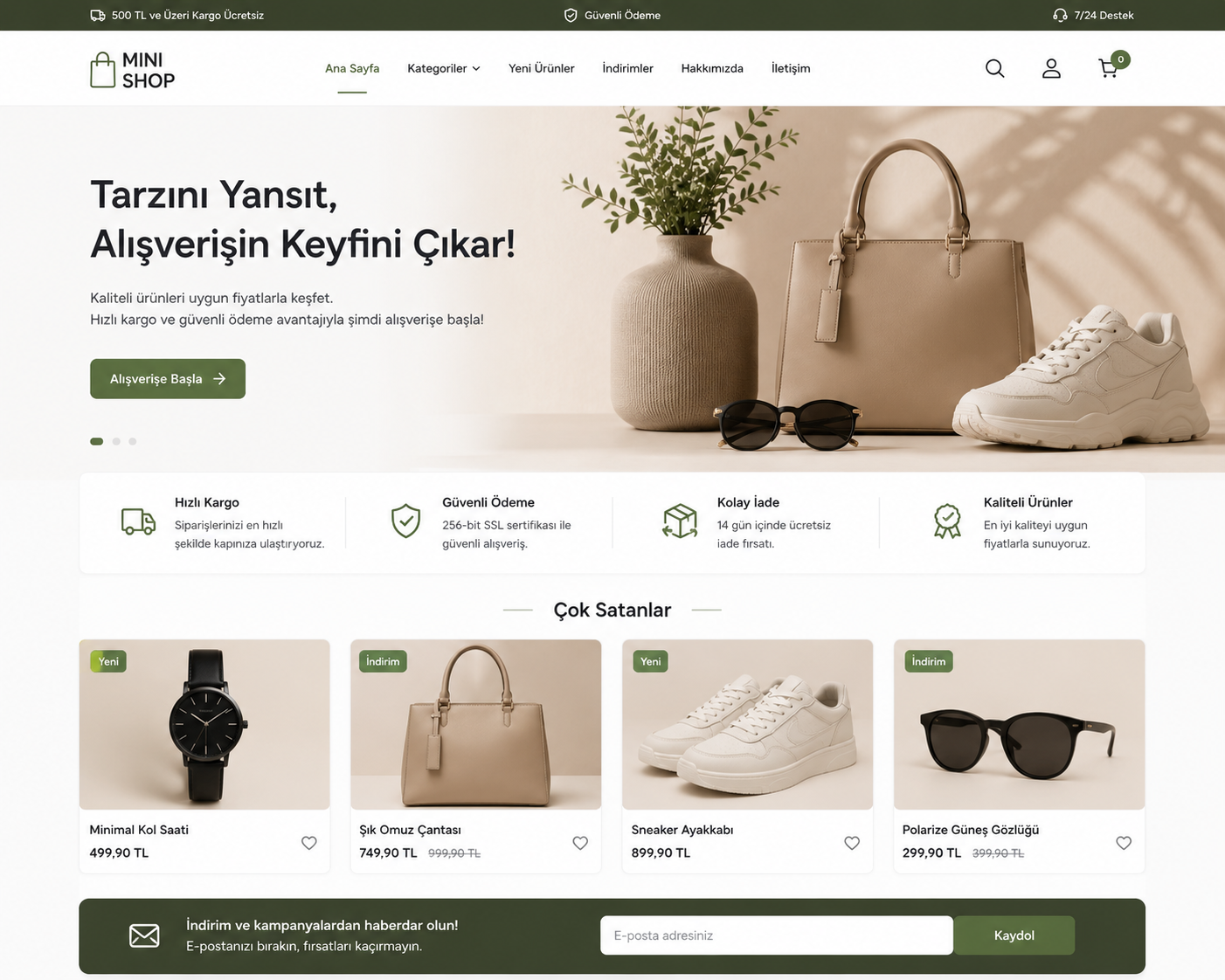 Hazır E-Ticaret Mini Site tasarımı - hazır web sitesi örneği