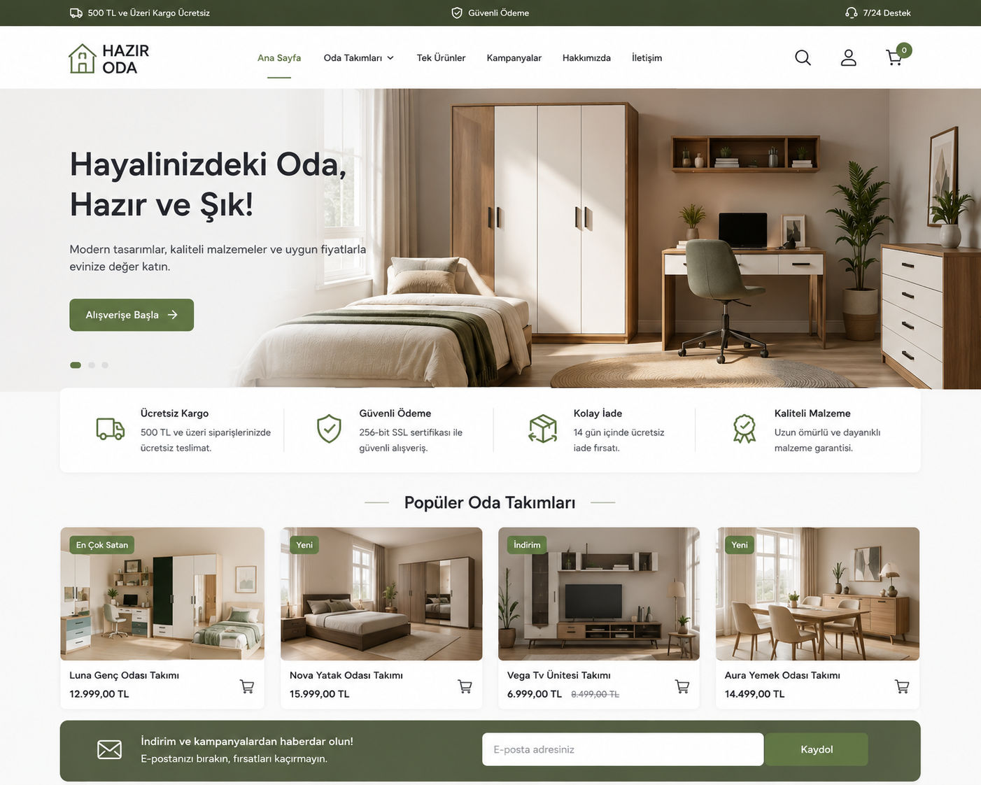 Hazır Oda Sitesi tasarımı - hazır web sitesi örneği