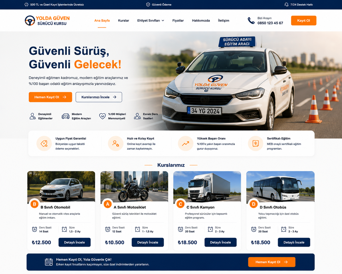 Hazır Ehliyet / Sürücü Kursu tasarımı - hazır web sitesi örneği