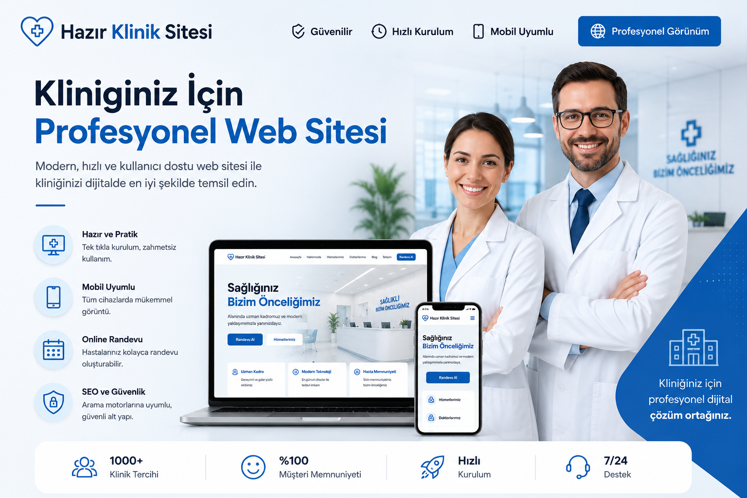 Hazır Klinik Sitesi tasarımı - hazır web sitesi örneği