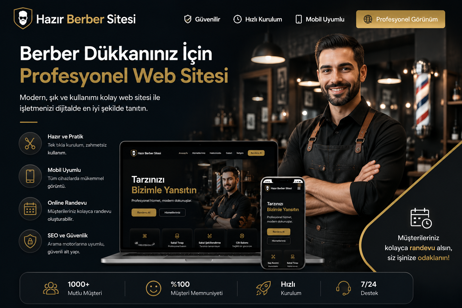 Hazır Berber Sitesi tasarımı - hazır web sitesi örneği