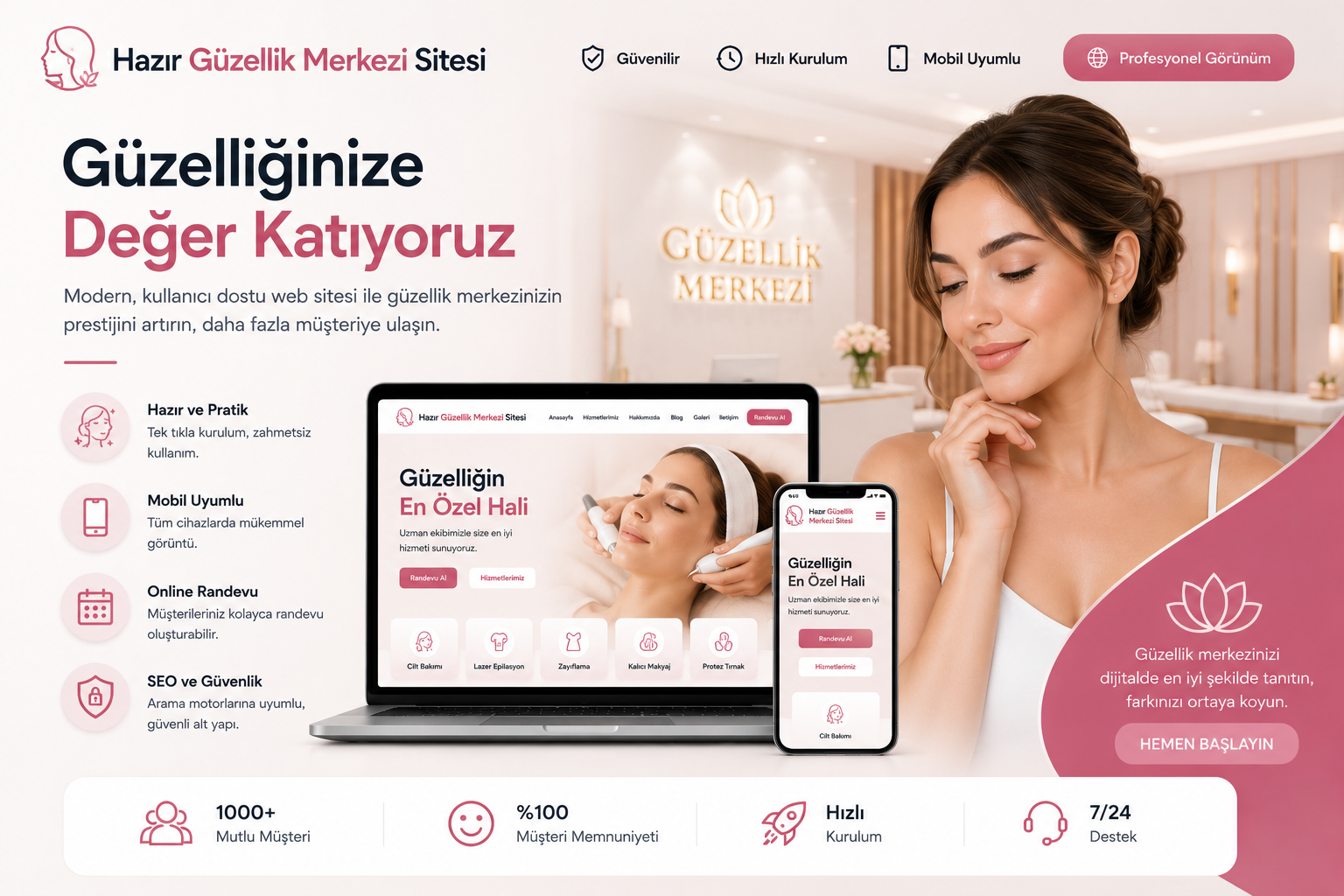 Hazır Güzellik Merkezi Sitesi tasarımı - hazır web sitesi örneği