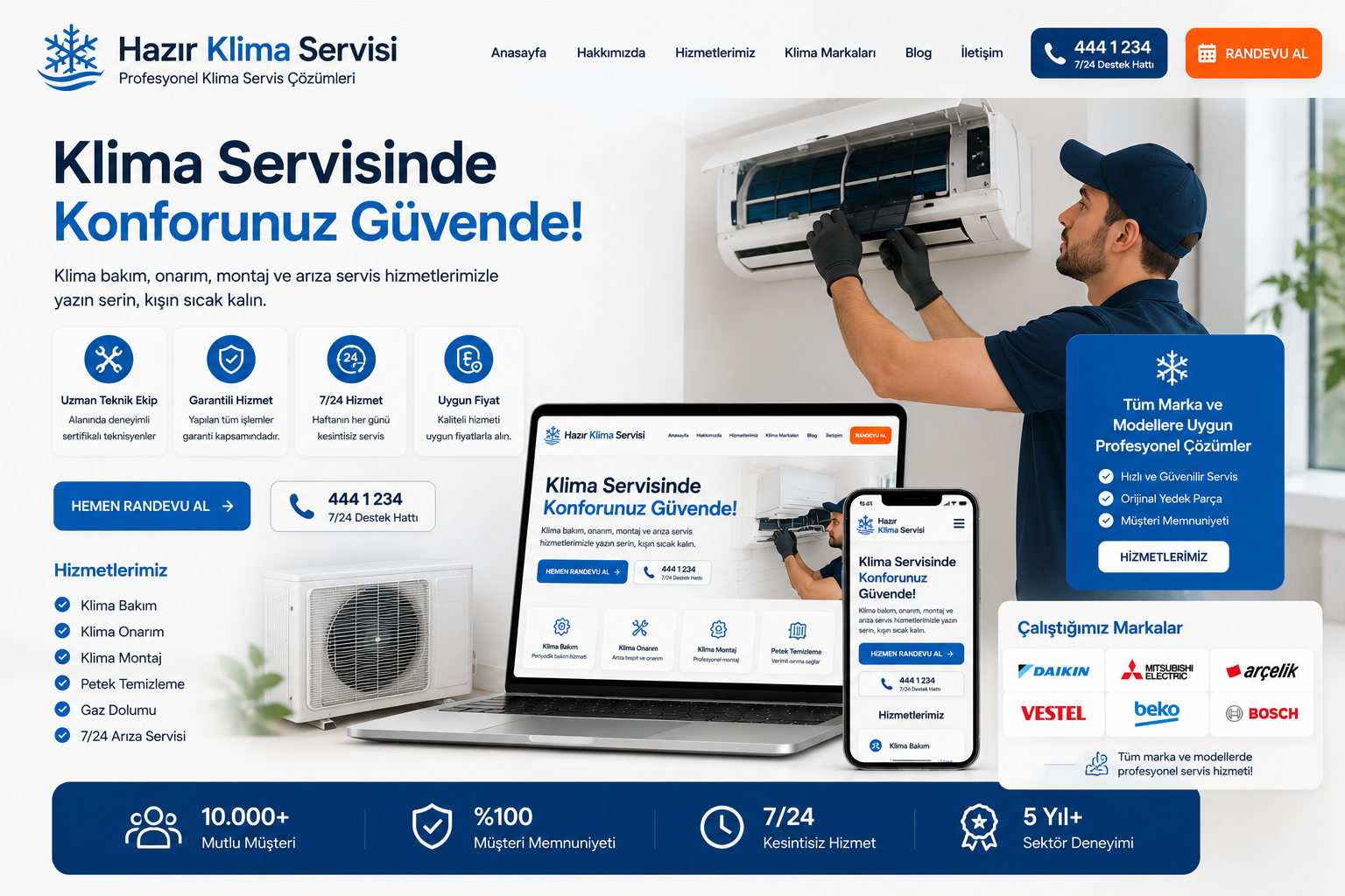 Hazır Klima Servisi Sitesi tasarımı - hazır web sitesi örneği