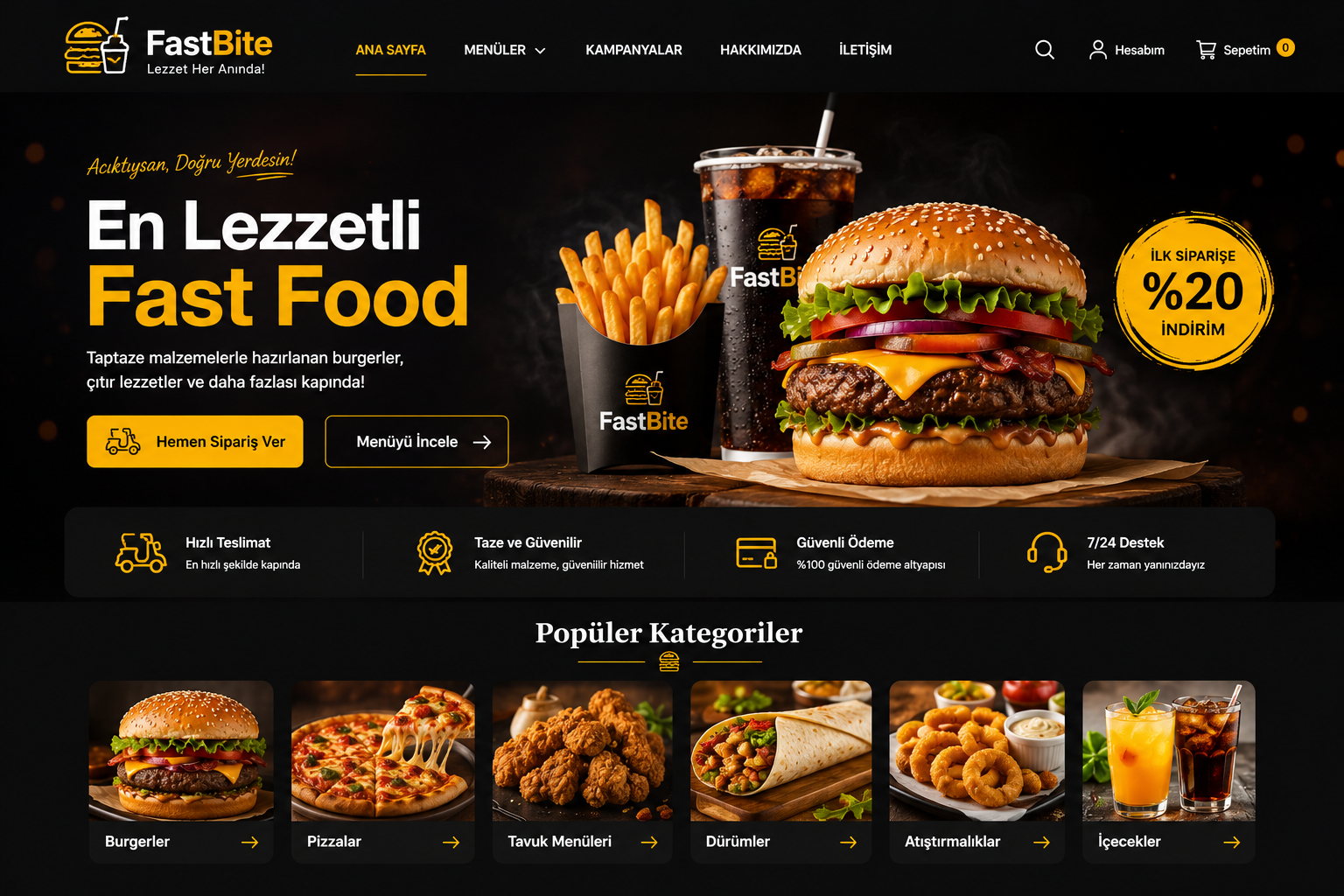 Hazır Fast Food Sitesi tasarımı - hazır web sitesi örneği