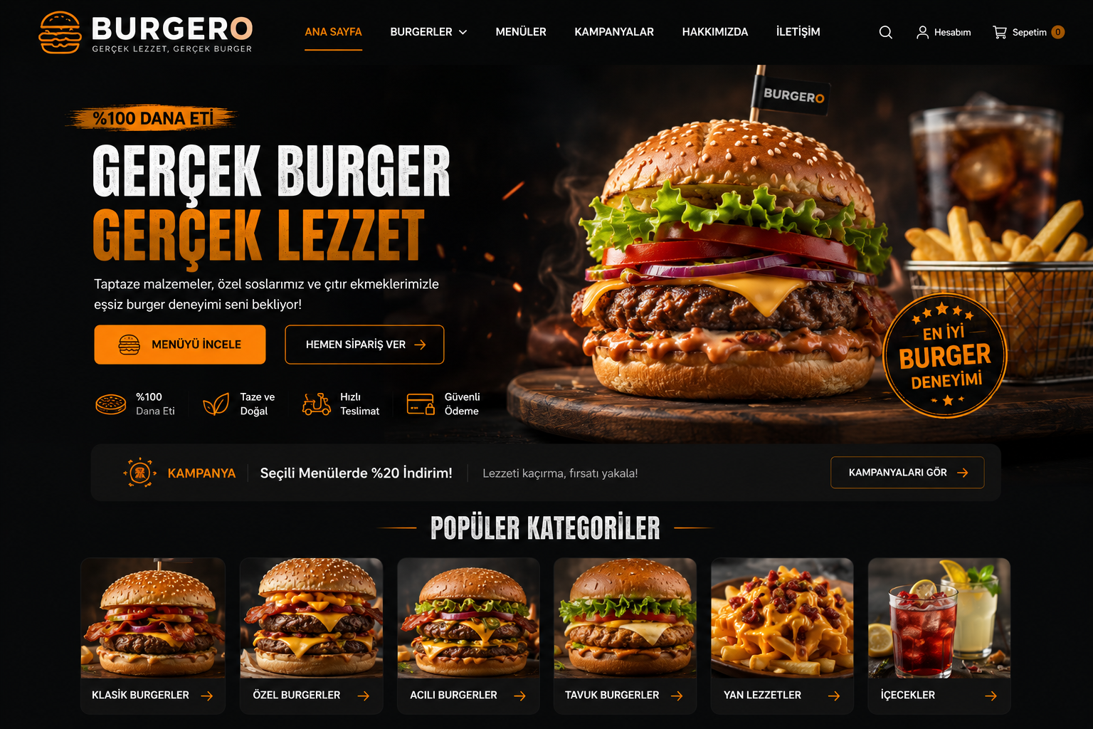 Hazır Burger Sitesi tasarımı - hazır web sitesi örneği