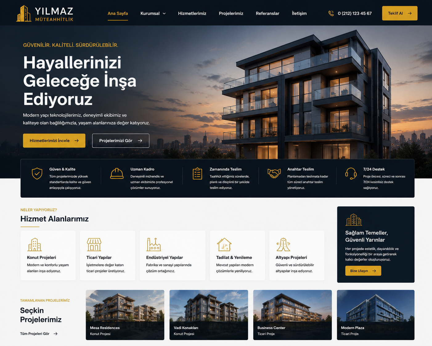 Hazır Müteahhit Sitesi tasarımı - hazır web sitesi örneği