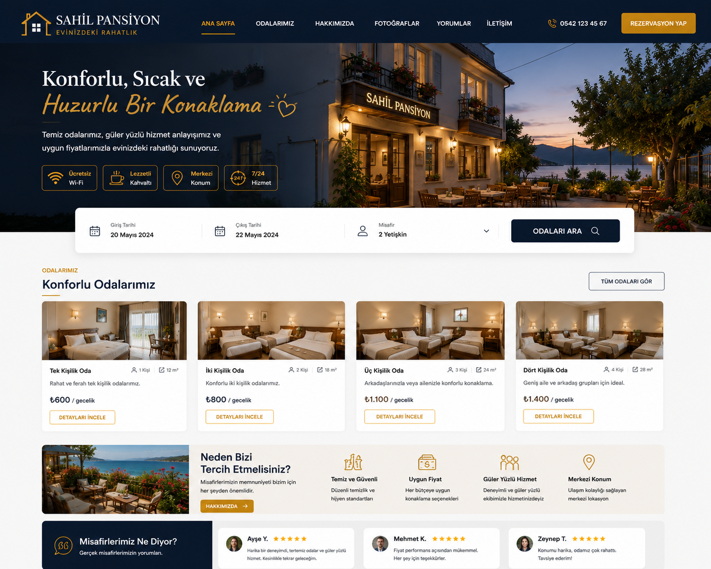 Hazır Pansiyon Sitesi tasarımı - hazır web sitesi örneği